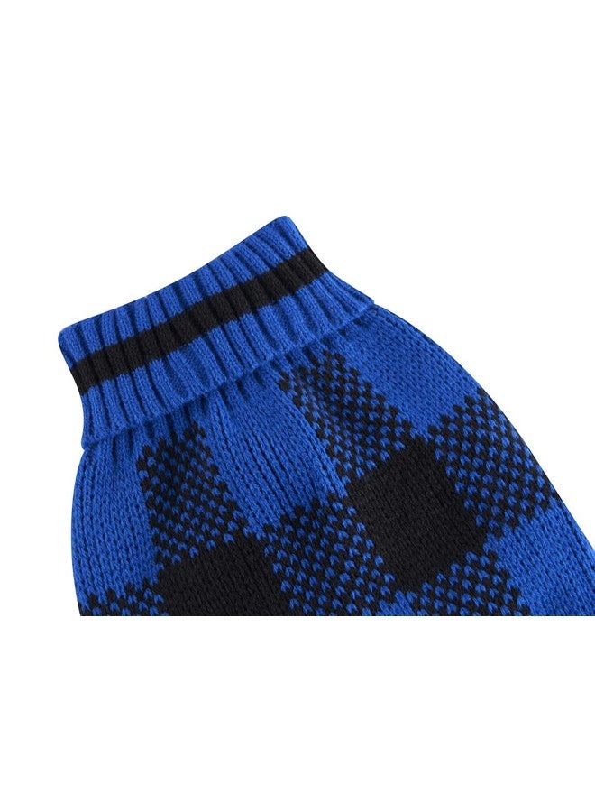 Nothers Blue Black Plaid Knitted Xmas Holiday Festive Turtleneck Pet Sweater for Puppy Small Dogs Cat Sweaters, X-Small (XS) 8" Back Length - Image 4