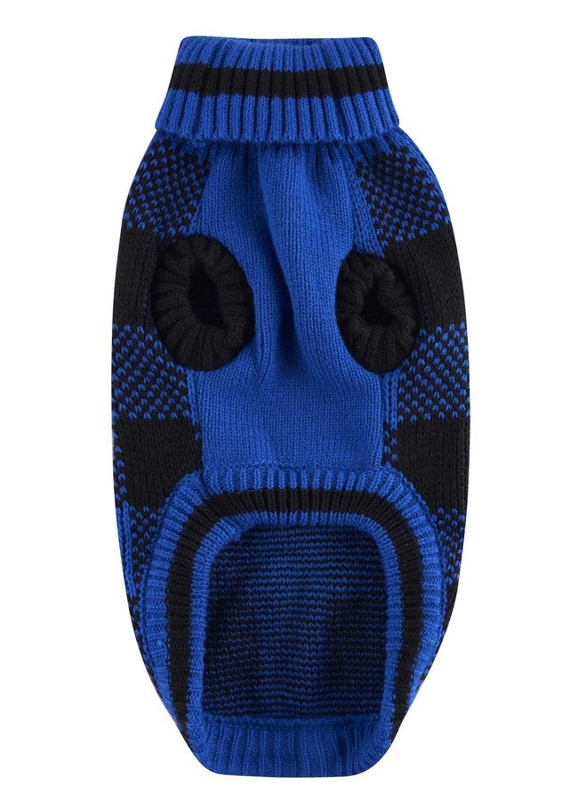 Nothers Blue Black Plaid Knitted Xmas Holiday Festive Turtleneck Pet Sweater for Puppy Small Dogs Cat Sweaters, X-Small (XS) 8" Back Length - Image 2
