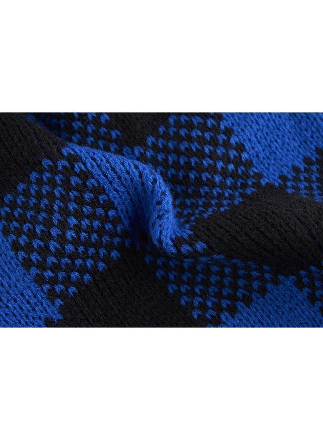 Nothers Blue Black Plaid Knitted Xmas Holiday Festive Turtleneck Pet Sweater for Puppy Small Dogs Cat Sweaters, X-Small (XS) 8" Back Length - Image 5