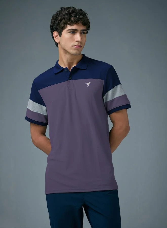 Technosport Men Slim Fit Color Block Pique Polo