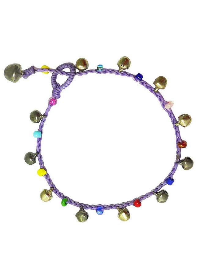 Bijoux De Ja أساور كاحل من الخرز الزجاجي الملون المصنوع يدويًا بحبل أرجواني بطول 10 بوصات (Aksp08) - Image 1