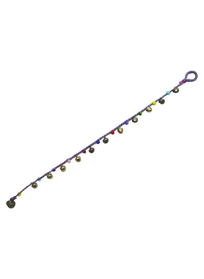 Bijoux De Ja أساور كاحل من الخرز الزجاجي الملون المصنوع يدويًا بحبل أرجواني بطول 10 بوصات (Aksp08) - Image 2