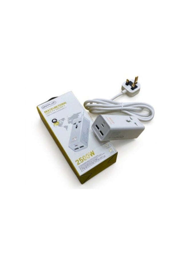 ديجيتبلس مقبس أمان متعدد الوظائف Digitplus DP-601B - مخرج تيار متردد واحد مع منفذي USB-A ومنفذ USB-C واحد، شريط طاقة بقدرة 2500 واط، كابل بطول 2 متر - Image 3