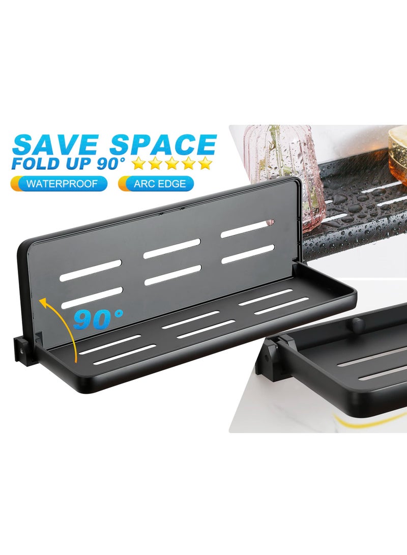 SYOSI Bathroom Shower Shelf, 2 Pack Folding Metal Shelf for Bathroom Wall Mounted, 90° Fold Up and Waterproof, Toilet Phone Holder Shelf, for Bathroom, Kitchen, Toilet - Image 3