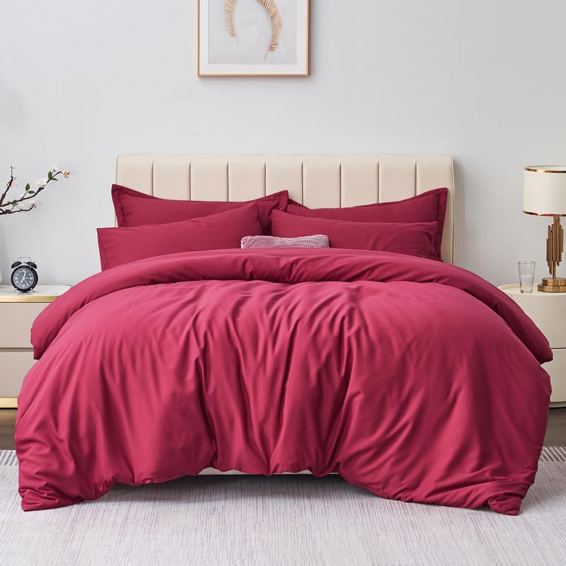 Aisbo King Size Duvet Covers Set Red  3Pcs Bedding Set Kingsize Soft Brushed Microfiber Quilt Cover with 2 Pillowcases