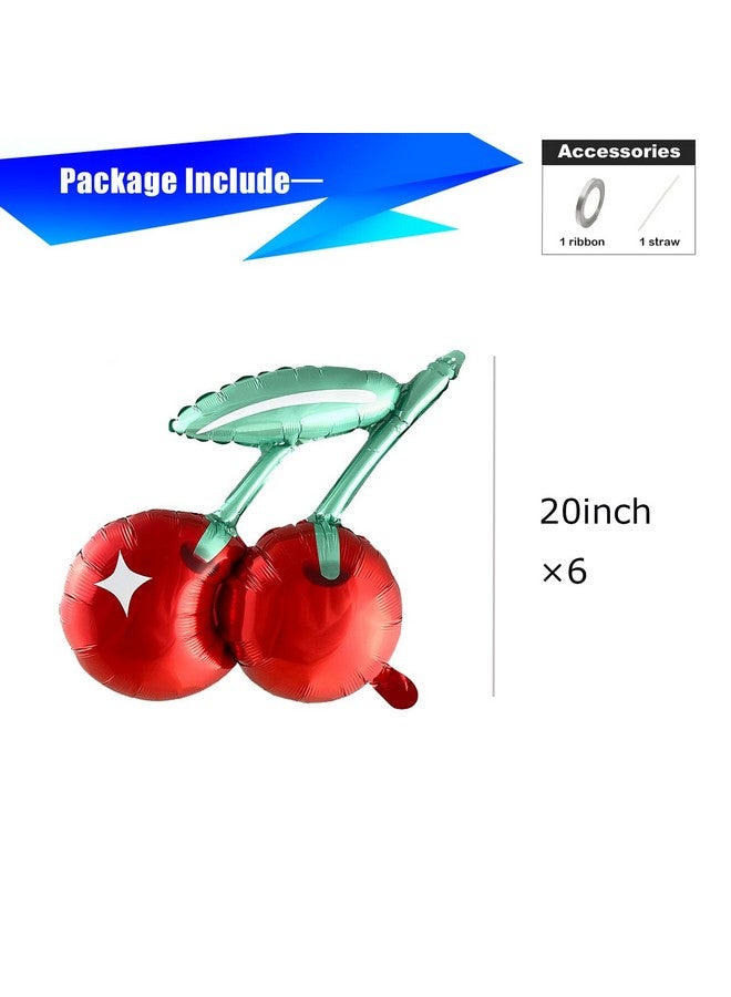 CYMYLAR 6pcs 20inch cherry balloons,cherry theme birthday party decorations balloons supplies.fruit summer cherry birthday wedding baby party decoration mylar balloons.  - Image 2