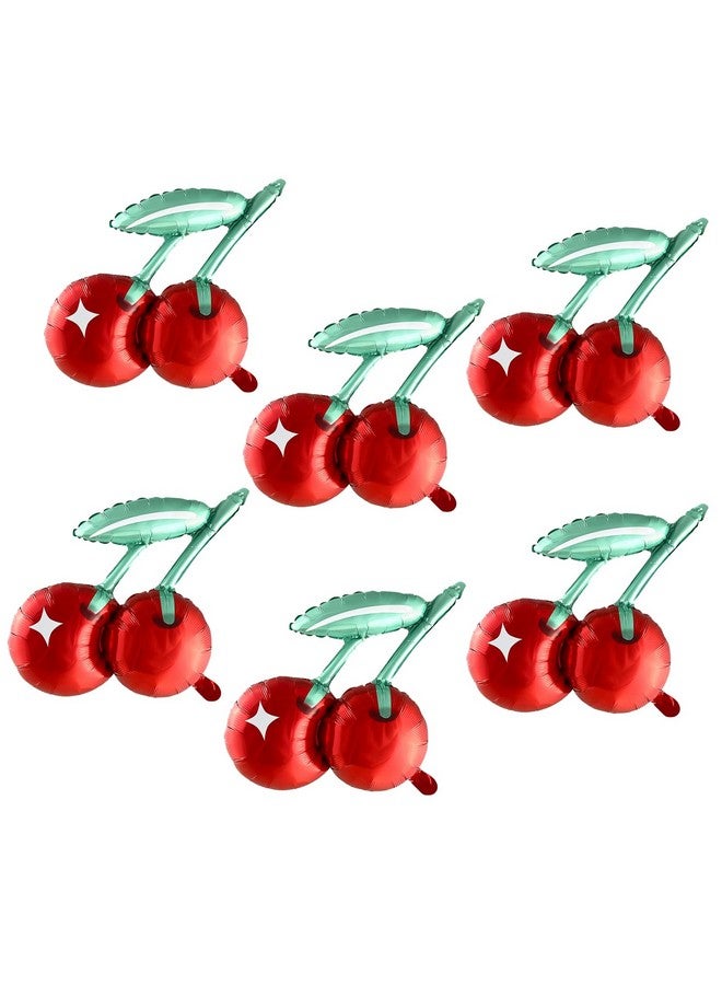 CYMYLAR 6pcs 20inch cherry balloons,cherry theme birthday party decorations balloons supplies.fruit summer cherry birthday wedding baby party decoration mylar balloons.  - Image 1