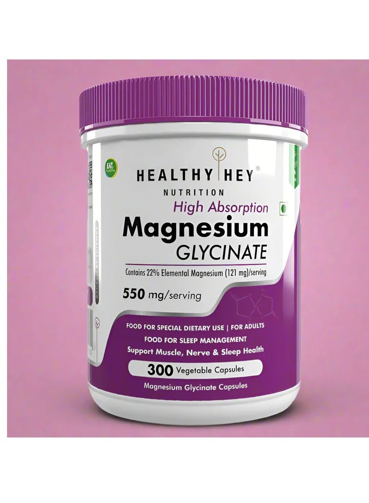 HealthyHey Nutrition High Absorption Magnesium Glycinate 550 Mg 300 Vegatable Capsules - Image 1