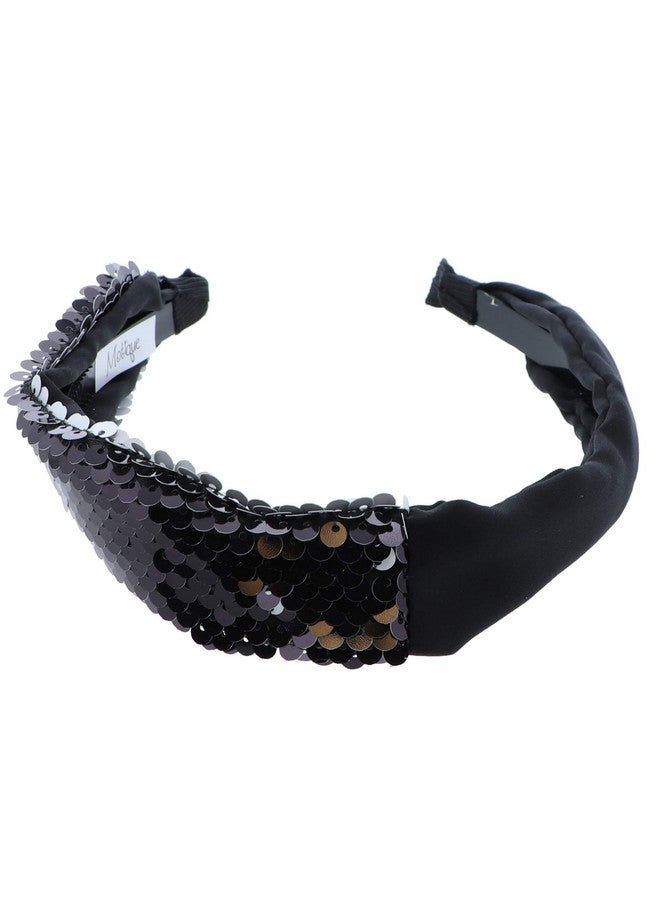 Motique Accessories Elegant Half And Half Satin Sequin Headband For Girls And Womenblack - Image 1