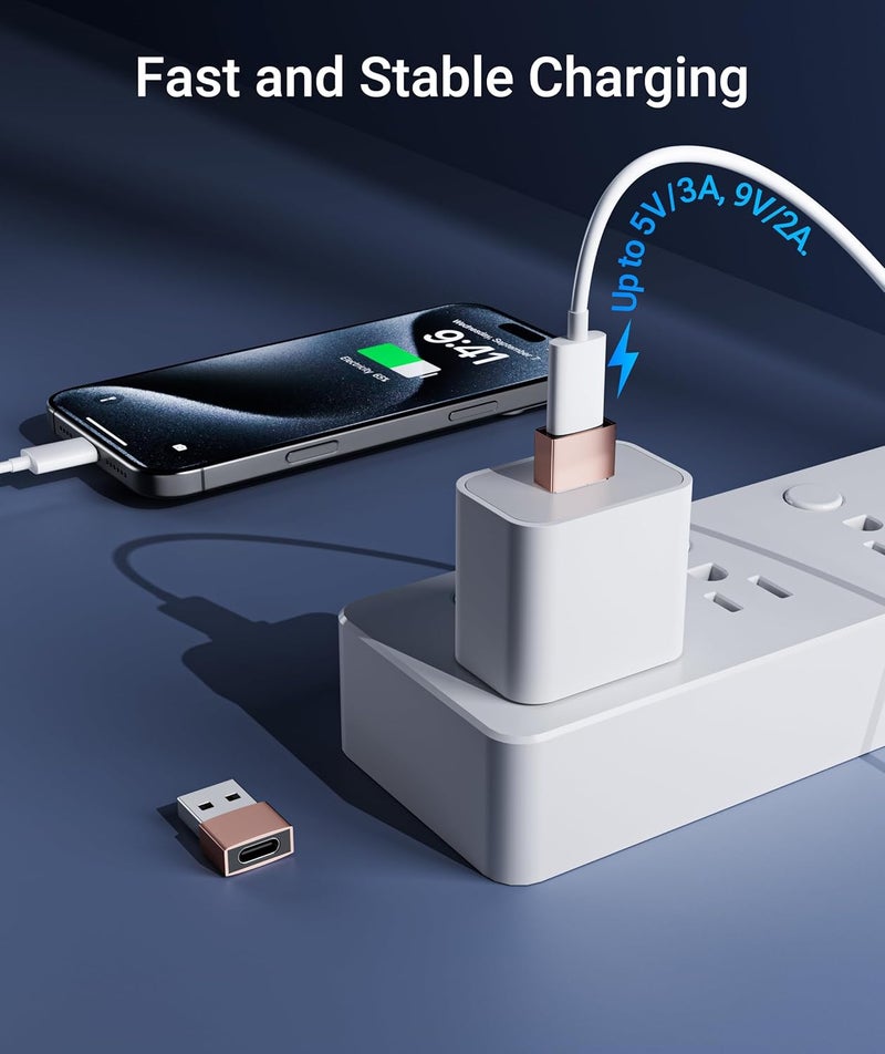 Syntech محول USB C أنثوي إلى USB A ذكر 3 حزمة، كابل شاحن نوع C محول طاقة متوافق مع iPad Air 7، iPhone 17/16/15/14 Pro Max، Apple Watch Series 10/9، Samsung Galaxy S20 وغيرها، ذهب وردي - Image 2