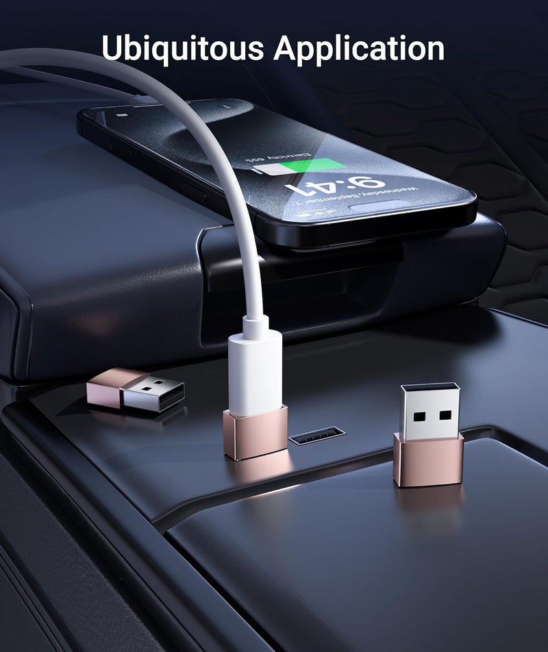Syntech محول USB C أنثوي إلى USB A ذكر 3 حزمة، كابل شاحن نوع C محول طاقة متوافق مع iPad Air 7، iPhone 17/16/15/14 Pro Max، Apple Watch Series 10/9، Samsung Galaxy S20 وغيرها، ذهب وردي - Image 3