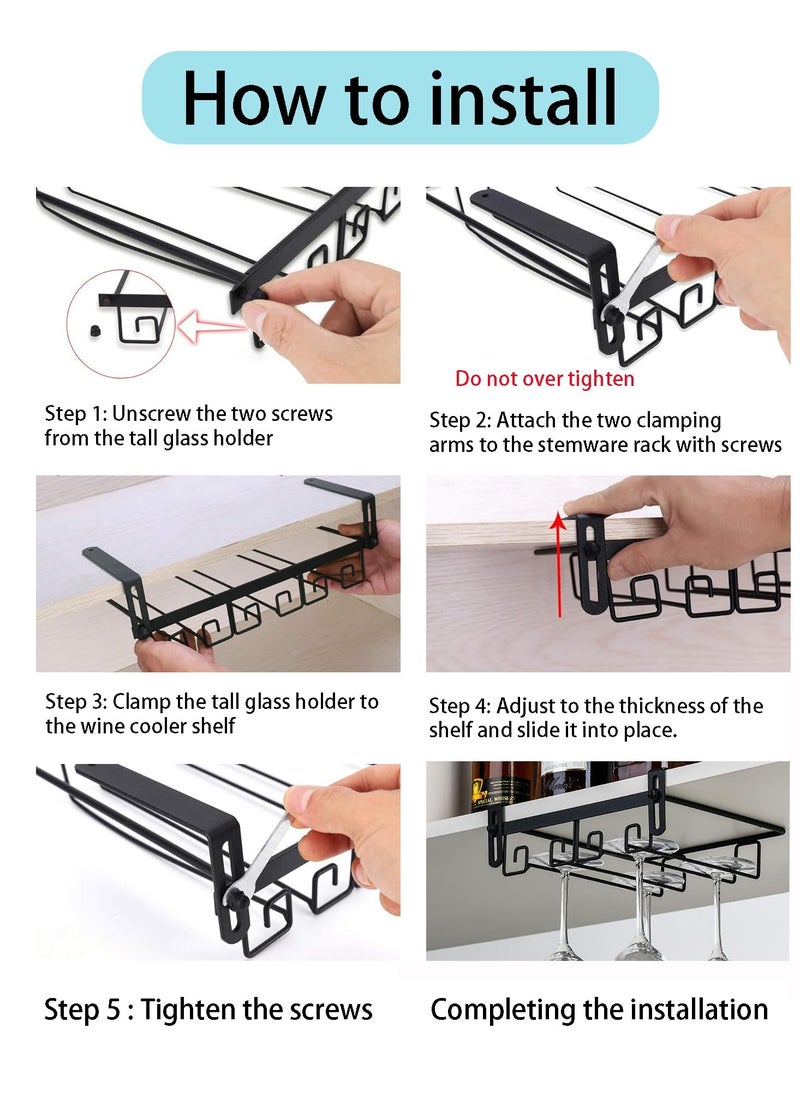 Adjustable Under-Cabinet Metal Stemware Rack, Hanging Rack Glassware Holder Bar Storage Rack, 2 Rows Black Metal Wine Glass Storage, Wine Glass Holders Storage Under Shelf for Kitchen Cabinet Bar - pzsku/Z8AA0372F8836E9057B6AZ/45/_/1710403689/53f5051f-1376-4241-bfd6-ae2204fd6838