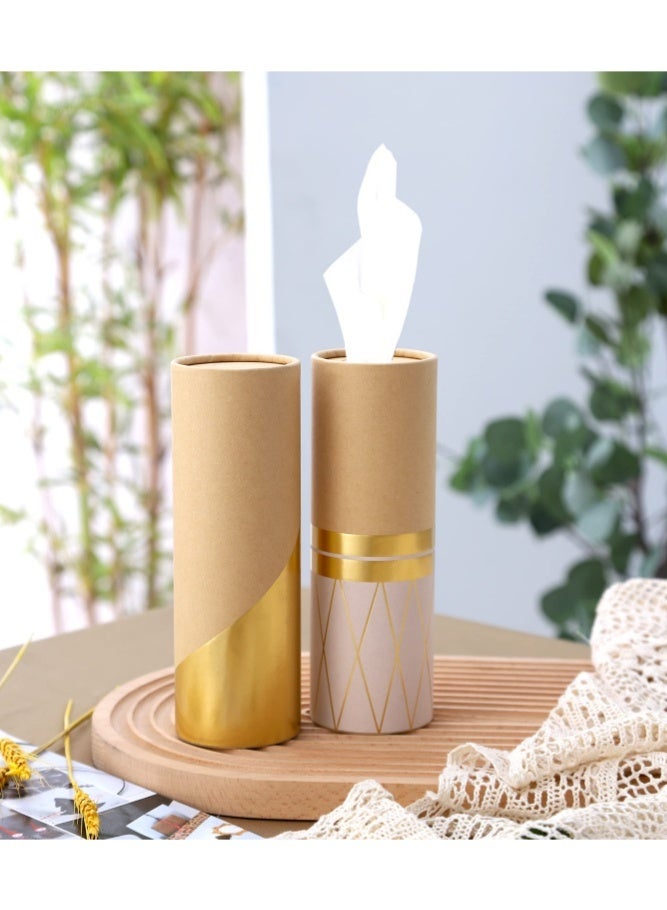 MAIDI Car Tissue Holder with 3-ply Facial Tissues Bulk - 4 PK Gold Foil Cylinder, for Car, Travel Cup Holder, Refill Box Round Container Kraft - Image 4