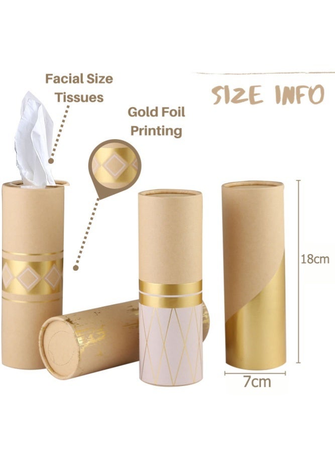 MAIDI Car Tissue Holder with 3-ply Facial Tissues Bulk - 4 PK Gold Foil Cylinder, for Car, Travel Cup Holder, Refill Box Round Container Kraft - Image 2