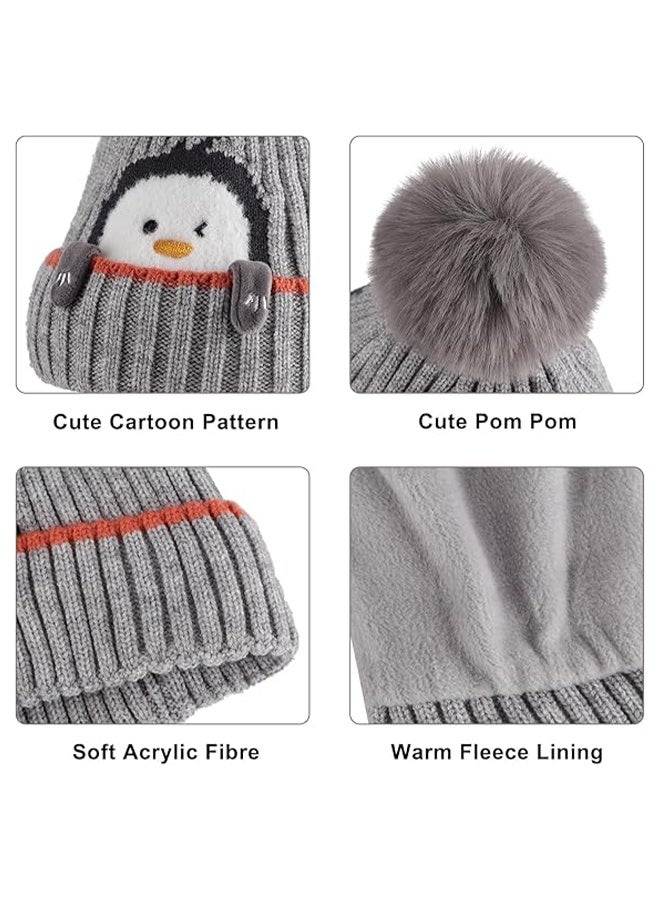 2 Piece Cartoon Penguin Knitted Winter Hat and Scarf Set for Babies and Toddlers Ages 1 to 3 Years Warm Knit Beanie and Neck Warmer for Boys and Girls - Image 5