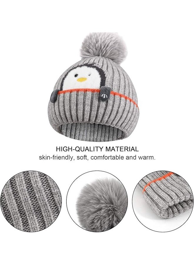 2 Piece Cartoon Penguin Knitted Winter Hat and Scarf Set for Babies and Toddlers Ages 1 to 3 Years Warm Knit Beanie and Neck Warmer for Boys and Girls - Image 3