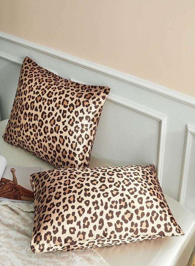 LCBD Silky Satin Toddler Pillowcases Pack of 2, 13x18 Inches Cheetah Print Travel Pillowcases with Envelope Closure, Small Kids Pillow Cases Covers, Gold Leopard - Image 2