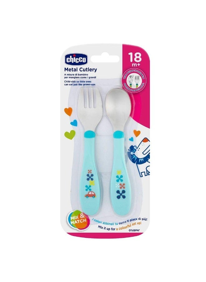 Chicco Metal Cutlery  Neutral, Blue/Green - Image 1