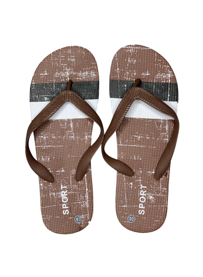 Influence Germany Men's Sport Flip-Flops – Brown Base with White & Black Stripes - Image 1