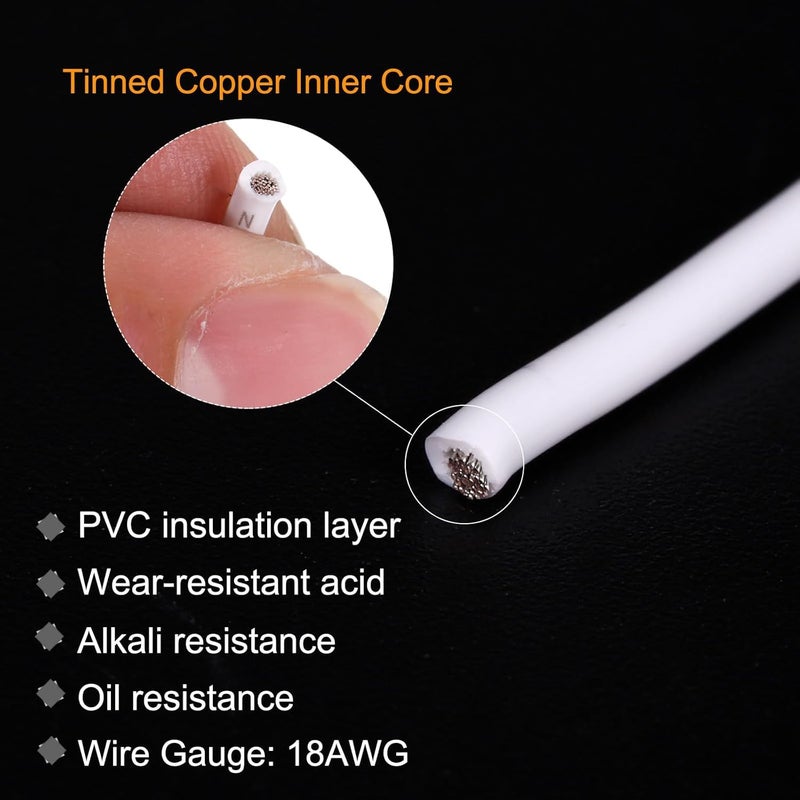 REES52 REES52 18AWG Wire 18 Gauge Stranded Wire PVC Hookup Wire Electrical Wire UL1007 Tinned Copper Wire 1Meter White for Internal Connecting Wire - Image 2