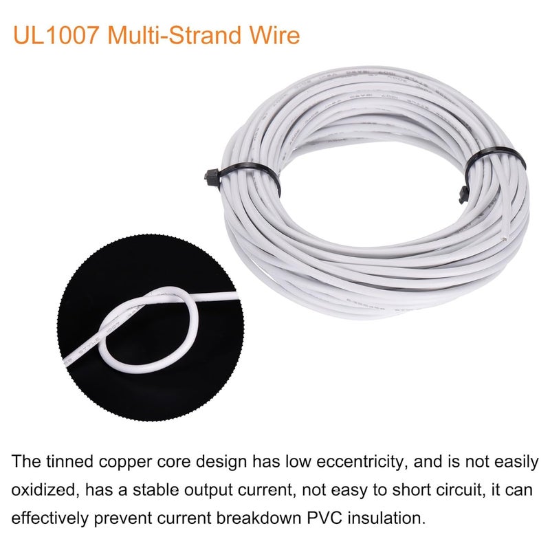 REES52 REES52 18AWG Wire 18 Gauge Stranded Wire PVC Hookup Wire Electrical Wire UL1007 Tinned Copper Wire 1Meter White for Internal Connecting Wire - Image 3