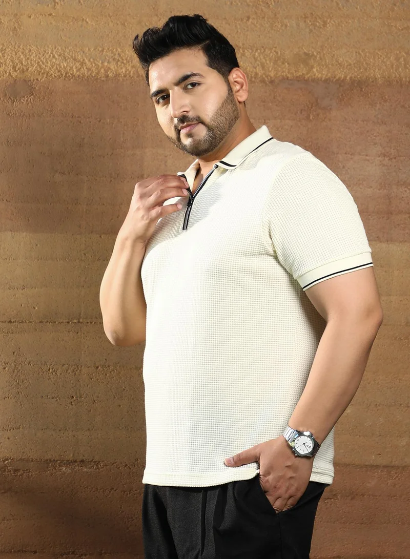 Instafab Plus  Men's Cream White Micro-Waffle Polo T-Shirt for Men | Best Price UAE