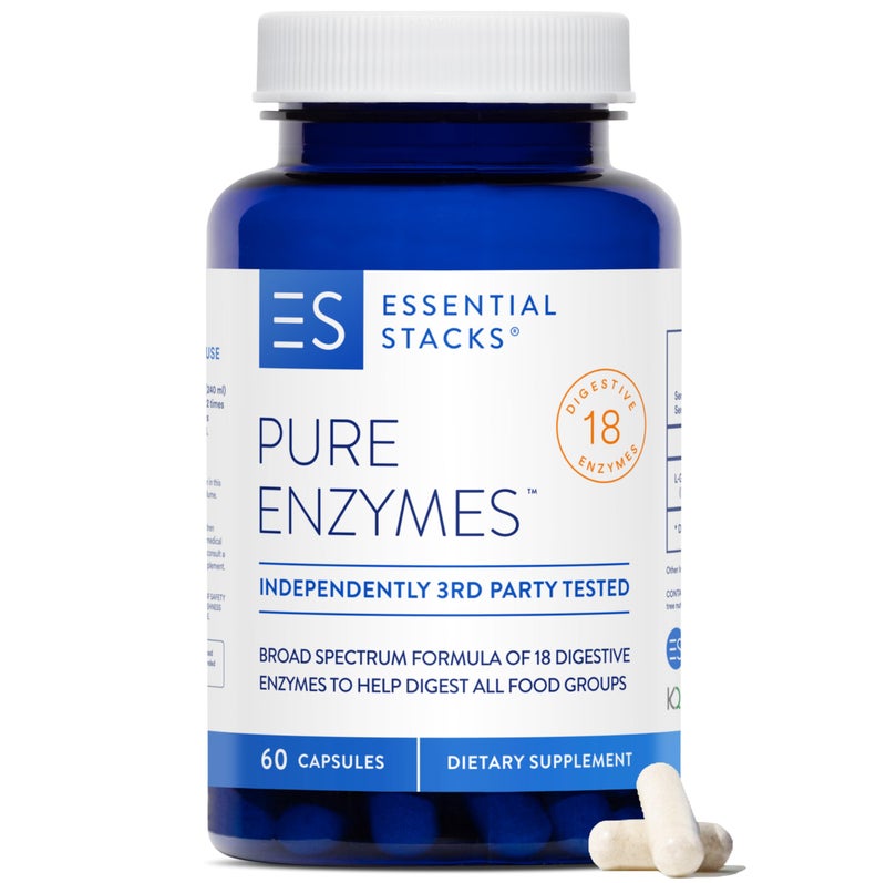 Essential Stacks Pure Digestive Enzymes Gluten Dairy Soy Free 18 Enzymes for Digestion incl Amylase Lipase Lactase Vegetarian NonGMO 60 Capsules