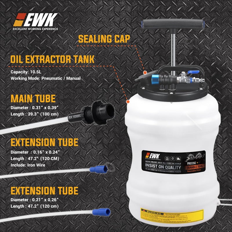 EWK 10.5L Pneumatic/Manual Oil Extractor Pump for Oil Change, Fluid Extractor for Automotive Fluids Vacuum Evacuation - Image 2