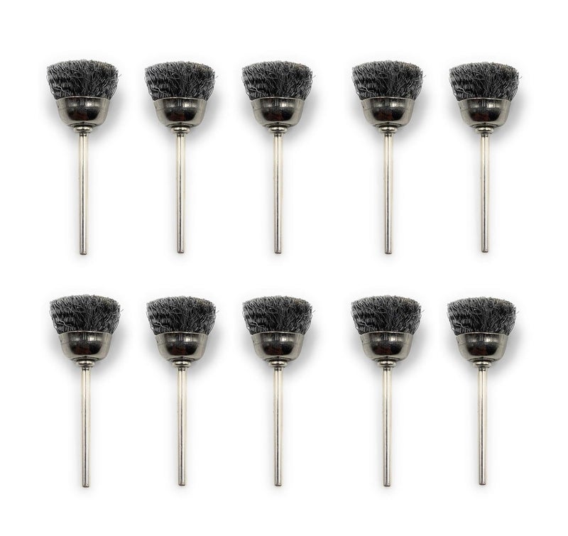 Aone Steel Wire Cup End Brush 10pcs for SatinBrushed Finish Rust Removal Cleaning for Dremel Rotary Tool Micro Hand Motor Polishing Motor for Jewellery Making Watchmaking Model Making - Image 1