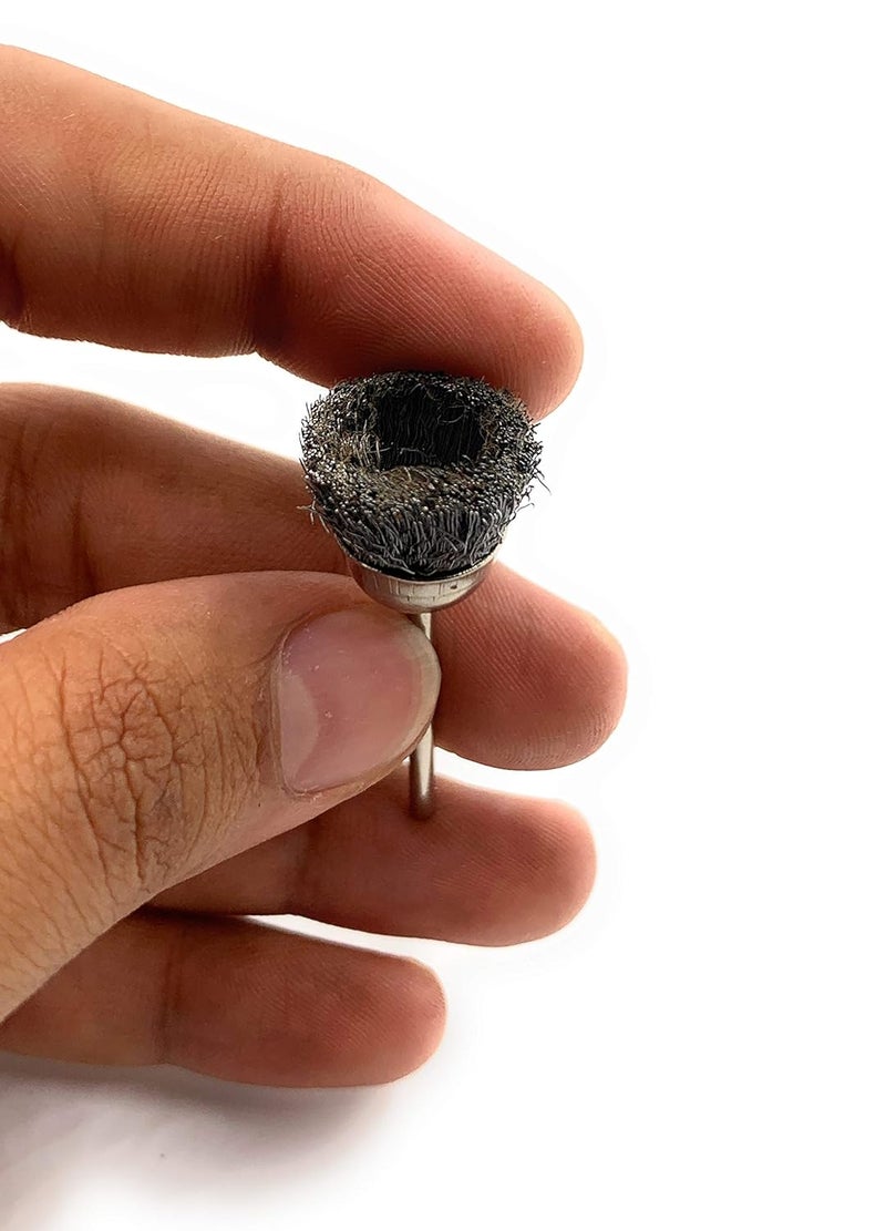 Aone Steel Wire Cup End Brush 10pcs for SatinBrushed Finish Rust Removal Cleaning for Dremel Rotary Tool Micro Hand Motor Polishing Motor for Jewellery Making Watchmaking Model Making - Image 3