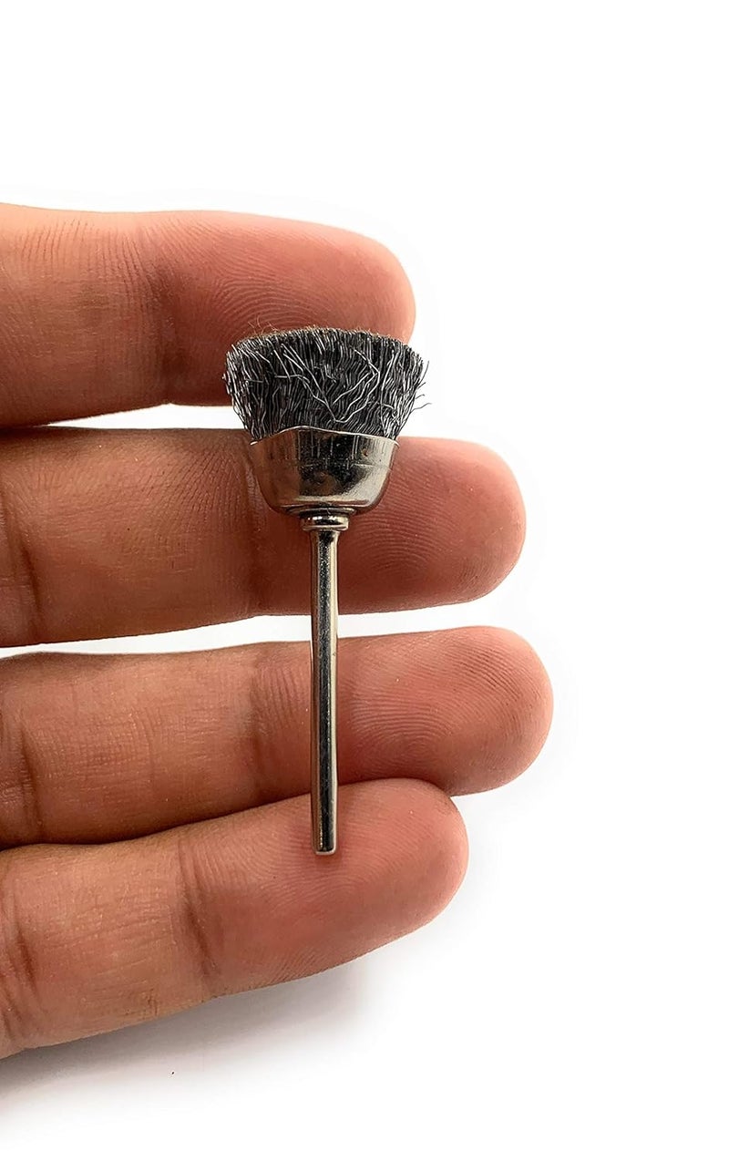 Aone Steel Wire Cup End Brush 10pcs for SatinBrushed Finish Rust Removal Cleaning for Dremel Rotary Tool Micro Hand Motor Polishing Motor for Jewellery Making Watchmaking Model Making - Image 2