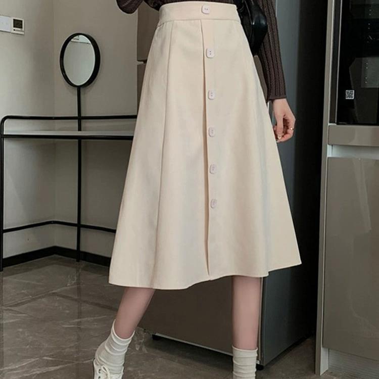 Mid-Length Skirt Umbrella Skirt High Waist Slimming 2024 Autumn New Plus Size Skirt Women'S Chubby Girl Single-Breasted A- Line Covering Skirt - Image 4
