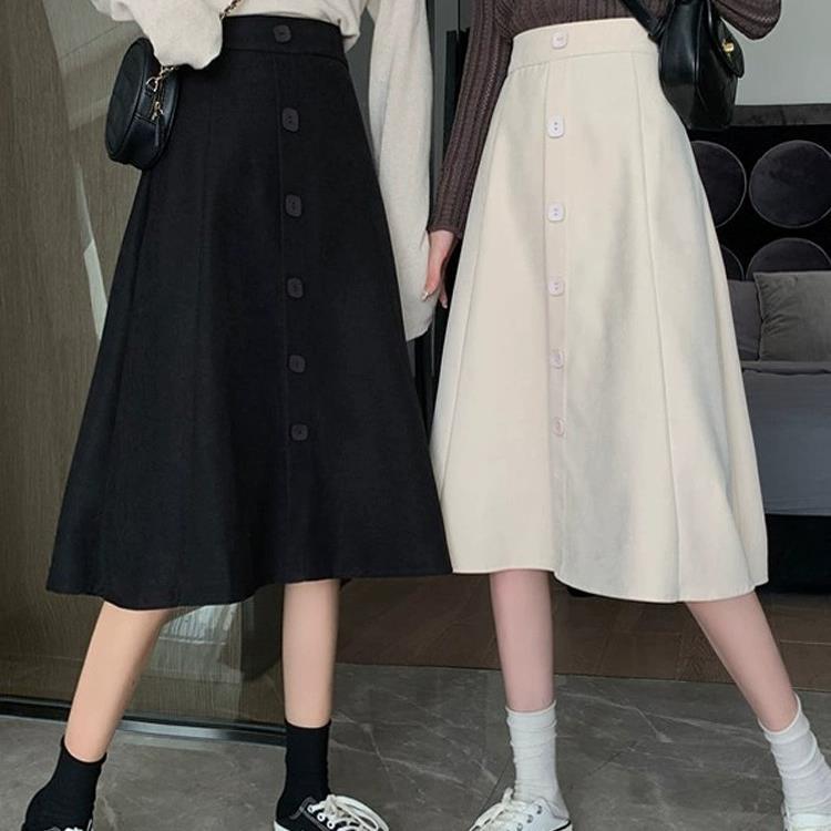 Mid-Length Skirt Umbrella Skirt High Waist Slimming 2024 Autumn New Plus Size Skirt Women'S Chubby Girl Single-Breasted A- Line Covering Skirt - Image 5