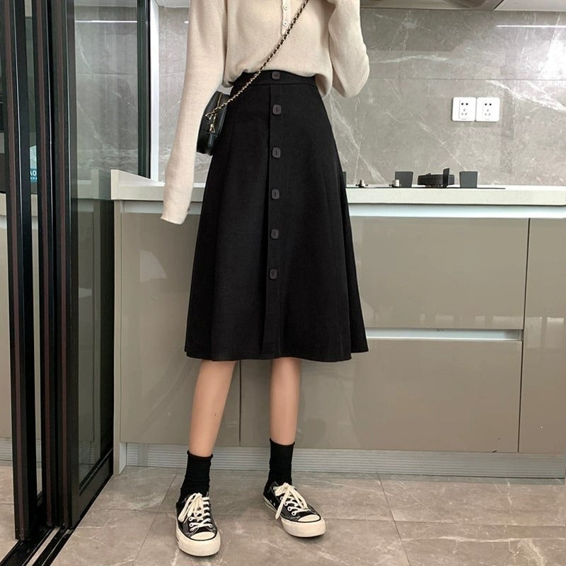 Mid-Length Skirt Umbrella Skirt High Waist Slimming 2024 Autumn New Plus Size Skirt Women'S Chubby Girl Single-Breasted A- Line Covering Skirt - Image 1