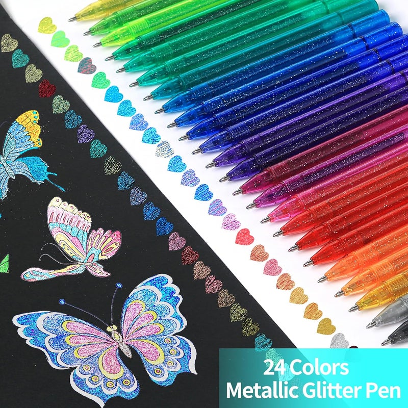 ZSCM QUALITY DECIDES THE FUTURE 48 Pack Metallic Glitter Gel Pens Set, 24 Colors Sparkle Gel Pens with 24 Glitter Pen Refills in Canvas Bag for Adult Coloring Book Drawing Crafts Scrapbooks Journaling - Image 2