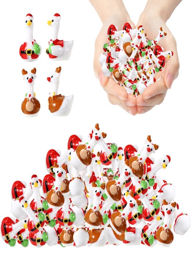 Sinbana 50pcs Mini Christmas Goose, Miniature Resin Figurines Small Animal Tiny Goose Decor Accessories for Dollhouse Fairy Garden Christmas Party DIY Crafts (Santa Claus + Elk Style) - Image 1