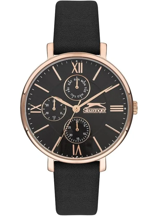 سلازنجر Women'S Quartz Movement Watch, Multi Function Display And Leather Strap