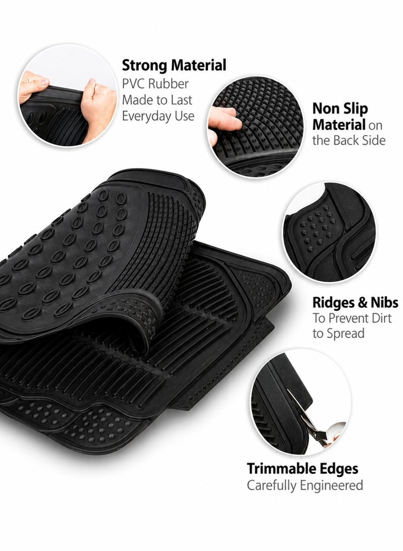 Eworld 3 Piece Set Enhanced Proline Trimmable Floor Mats for Cars Trucks Jeeps Vans and SUVs Universal Fit Design Black Heavy Duty Waterproof and All Weather Protection Odorless Rubber with Anti-Slip Feature - Image 2