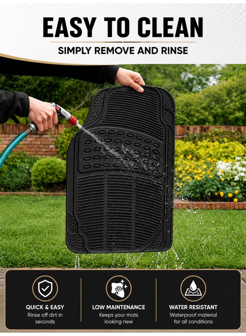 Eworld 3 Piece Set Enhanced Proline Trimmable Floor Mats for Cars Trucks Jeeps Vans and SUVs Universal Fit Design Black Heavy Duty Waterproof and All Weather Protection Odorless Rubber with Anti-Slip Feature - Image 5