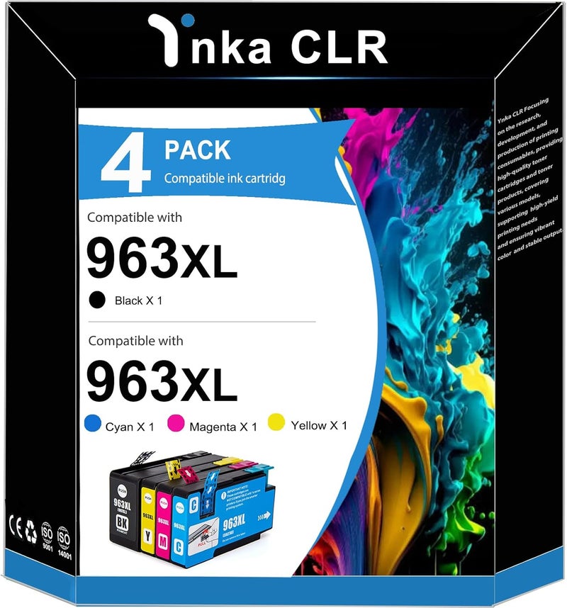 963XL Multipack Cartridges for HP 963 963 XL for HP OfficeJet Pro 9010 9012 9013 9014 9015 9016 9018 9019 9020 9022 9023 9025 9026 9026 900 28 (black/Cyan/Magenta/Yellow) (963XL-4PK) - Image 1