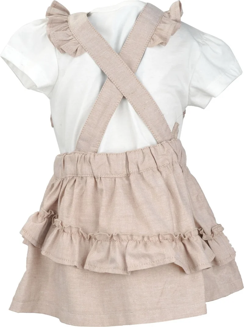 Mininio Baby Girl Beige Love Sequined Vest and T-Shirt Set (9 Months - 4 Years)