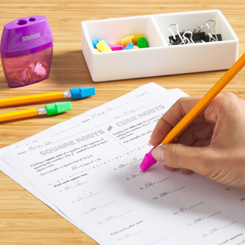 StaplesÂ® Arrowhead Cap Erasers, Assorted Colors, 12 Counts - Image 3