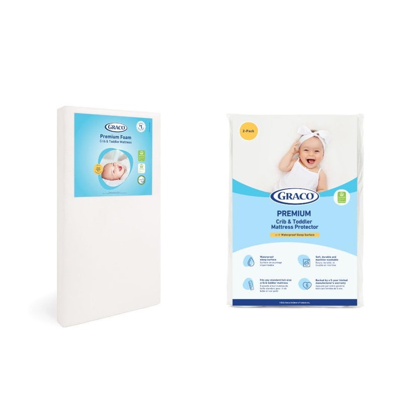 Graco Premium Crib Mattress & Protector Value Bundle (2-Pack) - Includes GREENGUARD Gold Certified Crib & Toddler Mattress, GREENGUARD Gold Certified Waterproof Protector - Image 1