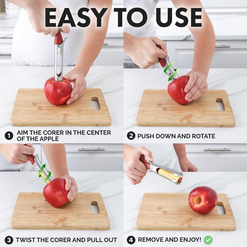 Zulay Kitchen Premium Apple Corer Tool - Ultra Sharp, Stainless Steel, Serrated Blades for Easy Coring - Easy to Use & Clean, Durable Apple Corer Remover for Baking Apples & More - Red - Image 4