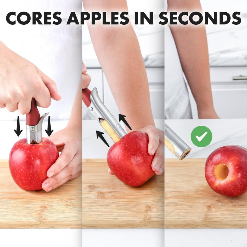 Zulay Kitchen Premium Apple Corer Tool - Ultra Sharp, Stainless Steel, Serrated Blades for Easy Coring - Easy to Use & Clean, Durable Apple Corer Remover for Baking Apples & More - Red - Image 2