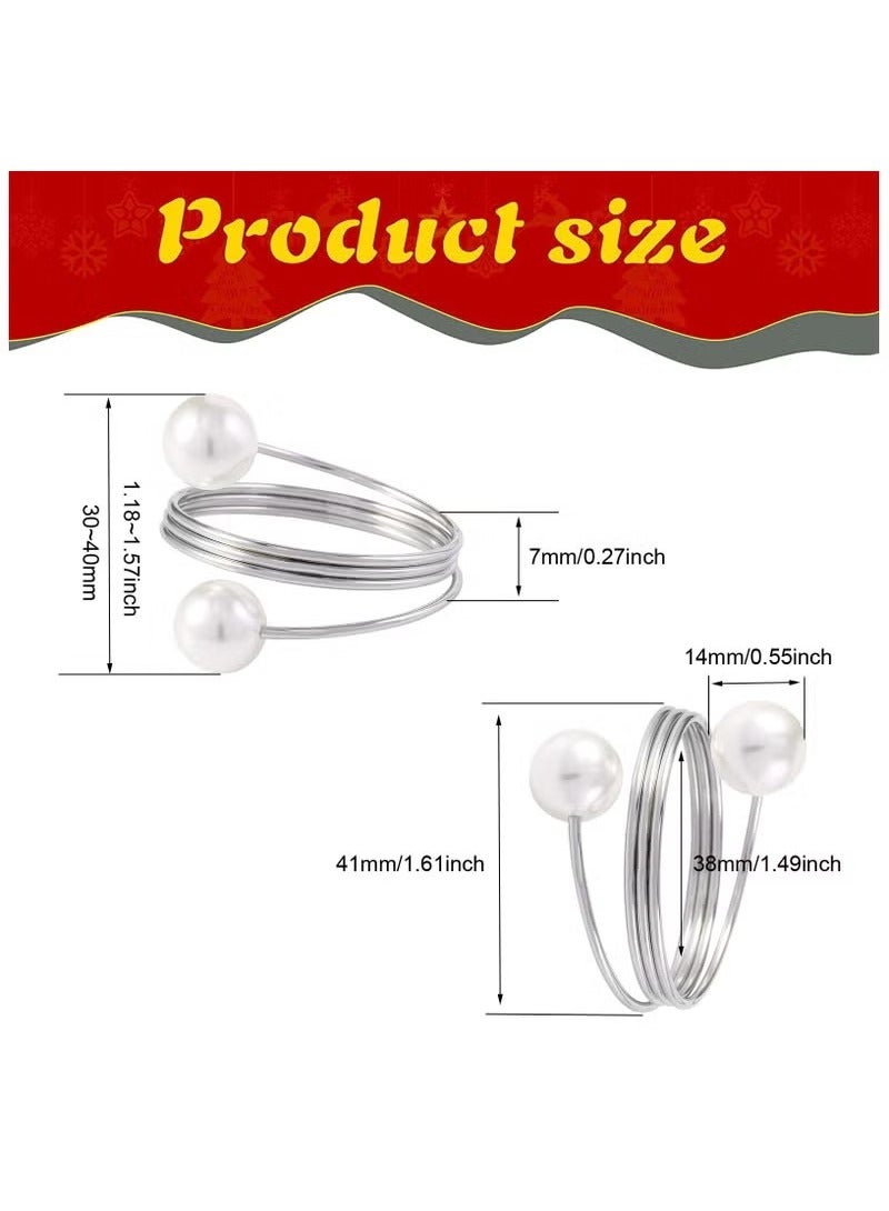 8Pcs Silver Pearl Napkin Rings Retro And Simple Style Silver Napkin Ring Pearls，Silver Metal Electroplated Napkin Rings For Family Dinner Wedding Table Decoration Birthday Party Decoration  - Image 5