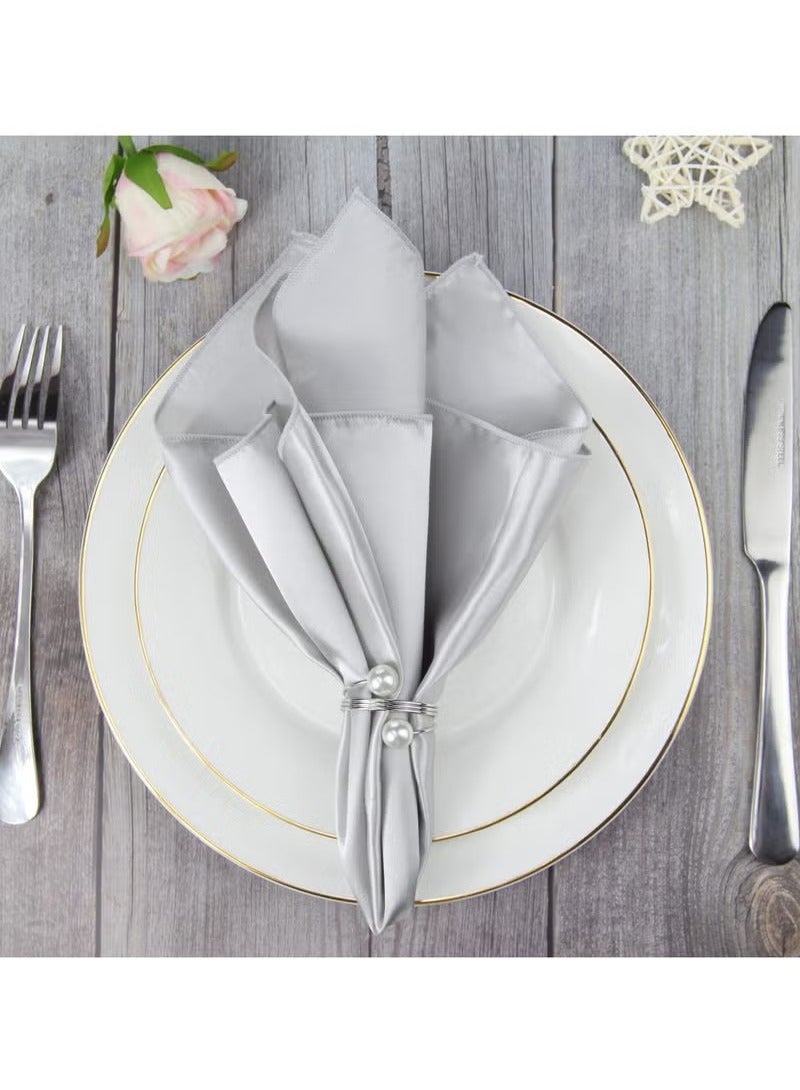 8Pcs Silver Pearl Napkin Rings Retro And Simple Style Silver Napkin Ring Pearls，Silver Metal Electroplated Napkin Rings For Family Dinner Wedding Table Decoration Birthday Party Decoration  - Image 4