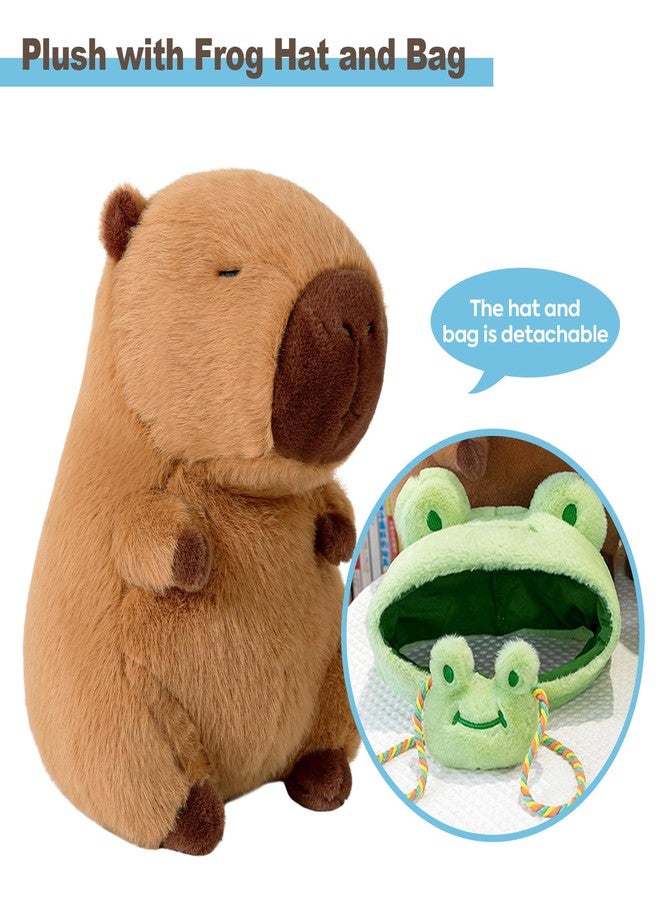 Ditucu Capybara Plush with Frog Hat & Mini Bag 9.8 inch Cute Capibara Stuffed Animal Soft Plushies Toys Gifts for Kids Adults Brown - Image 2