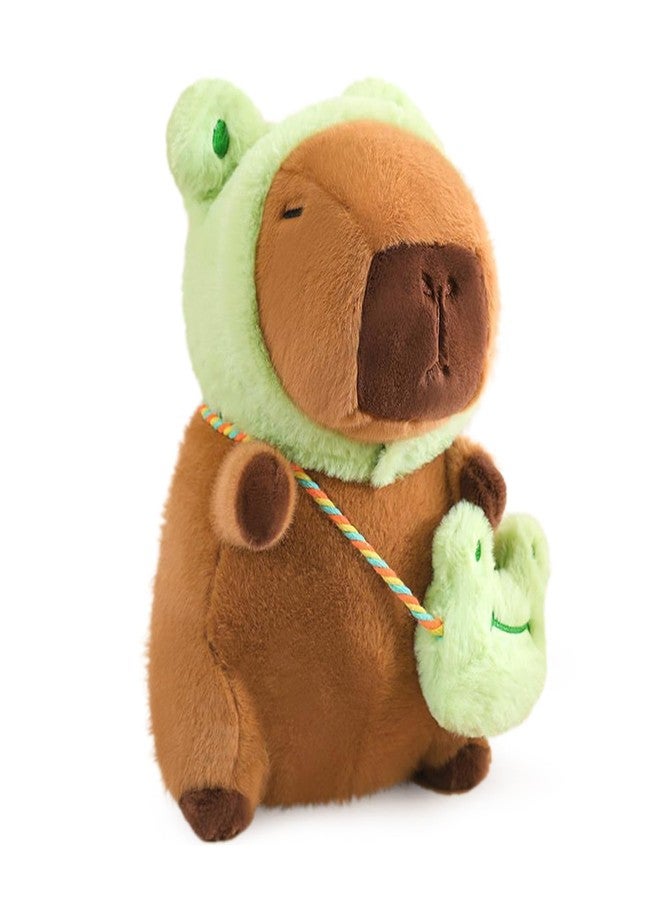 Ditucu Capybara Plush with Frog Hat & Mini Bag 9.8 inch Cute Capibara Stuffed Animal Soft Plushies Toys Gifts for Kids Adults Brown - Image 1
