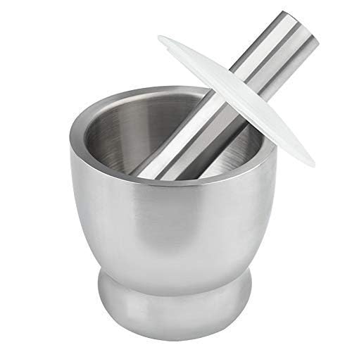 AJARVAR Manual Grinder 304 Stainless Steel Garlic Masher Masher Medicine Pot Mortar Pestle Mill Grinder Crushing Bowl Stainless Steel Mortar and Pestle Manually Grind Spices Garlic Press - Image 1
